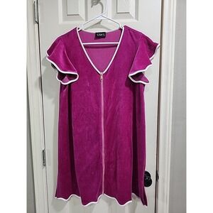 SSYS  Robe dress sz S magenta  /DK PINK Velvet Get Ready White Trim Gold Zipper